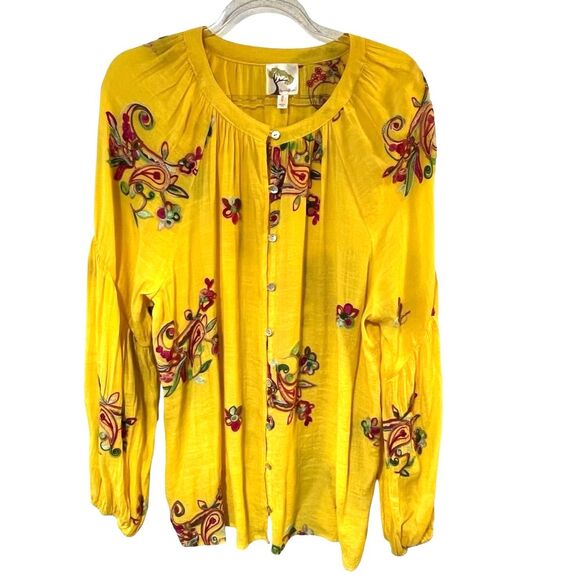 fig and flower Tops - fig & flower Womens Embroidered Floral Peasant Top Sz L Boho Loose Flowy